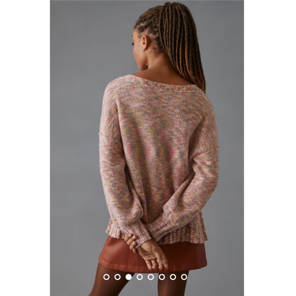 Pilcro‎ Anthropologie Multicolor Marled V-Neck Sweater S Cozy Fall Knit Slouchy - Picture 2 of 9